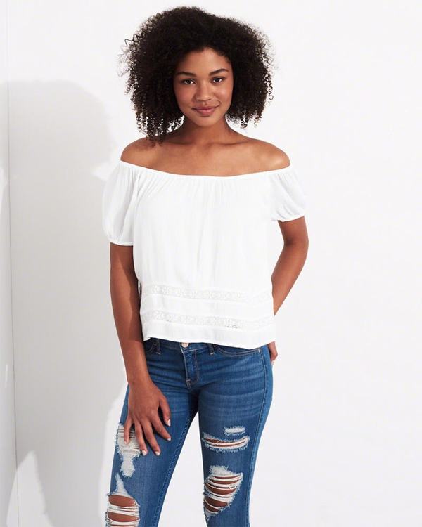 Camicette Hollister Donna Off-The-Shoulder Rayon Bianche Italia (574WKITB)